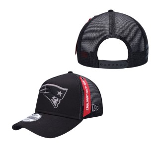 Men's New England Patriots x Alpha Industries Black A-Frame 9FORTY Trucker Snapback Hat