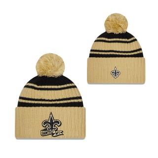 Men's New Orleans Saints Black Gold 2022 Sideline Cuffed Pom Knit Hat