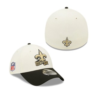 Men's New Orleans Saints Cream Black 2022 Sideline 39THIRTY 2-Tone Flex Hat