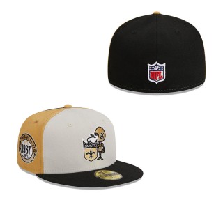 New Orleans Saints Cream Black 2023 Sideline Historic 59FIFTY Fitted Hat