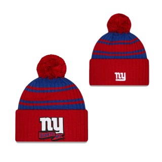 Men's New York Giants Royal Red 2022 Sideline Cuffed Pom Knit Hat