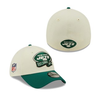 Men's New York Jets Cream Green 2022 Sideline 39THIRTY 2-Tone Flex Hat