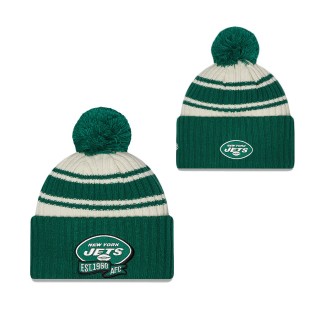 Men's New York Jets Cream Green 2022 Sideline Sport Cuffed Pom Knit Hat