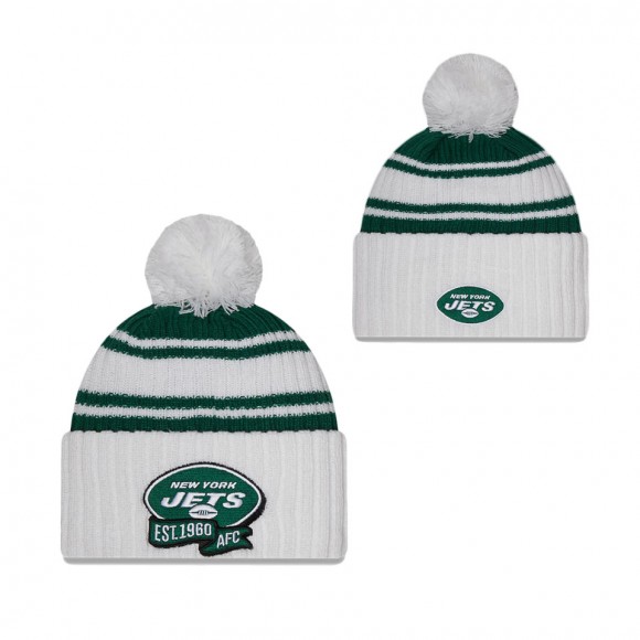 Men's New York Jets Green White 2022 Sideline Cuffed Pom Knit Hat