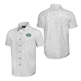 Jets NFL x Darius Rucker Collection White Woven Short Sleeve Button Up Shirt
