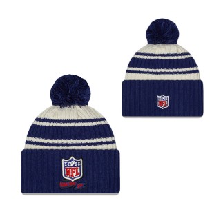 Men's NFL Cream Royal 2022 Sideline Sport Cuffed Pom Knit Hat