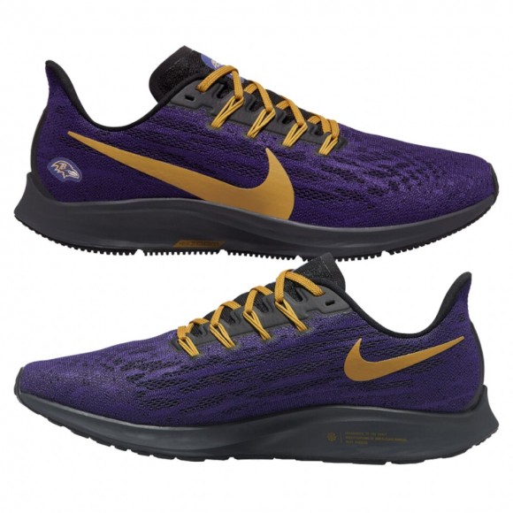 Unisex Nike Air Zoom Pegasus 36 Baltimore Ravens Purple Gold Running Shoes