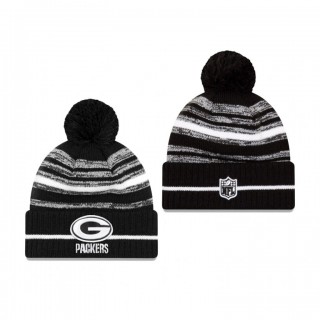 Green Bay Packers Black 2021 NFL Sideline Sport Pom Cuffed Knit Hat