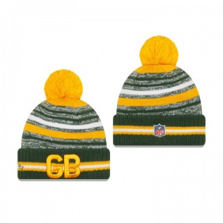 Green Bay Packers Green Gold 2021 NFL Sideline Alt Pom Cuffed Knit Hat