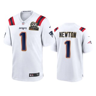New England Patriots Cam Newton White 6X Super Bowl Champions Patch Game Jersey