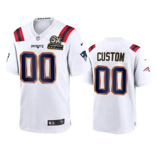 New England Patriots Custom White 6X Super Bowl Champions Patch Game Jersey