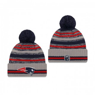 New England Patriots Gray 2021 NFL Sideline Sport Pom Cuffed Knit Hat