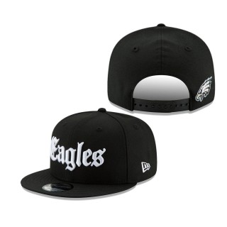 Men's Philadelphia Eagles Black Gothic Script 9FIFTY Adjustable Snapback Hat