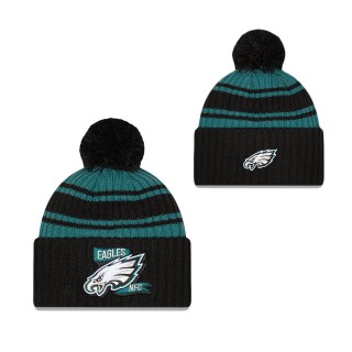 Men's Philadelphia Eagles Midnight Green Black 2022 Sideline Cuffed Pom Knit Hat