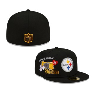 Men's Pittsburgh Steelers New Era Black City Cluster 59FIFTY Fitted Hat