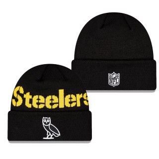 Pittsburgh Steelers Black OVO x NFL Cuffed Knit Hat