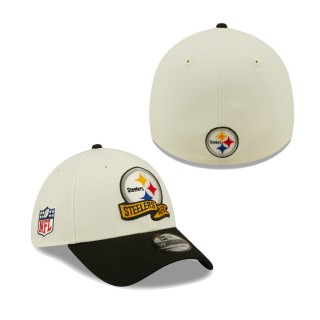Men's Pittsburgh Steelers Cream Black 2022 Sideline 39THIRTY 2-Tone Flex Hat