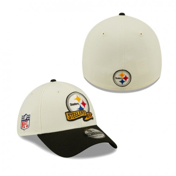 Men's Pittsburgh Steelers Cream Black 2022 Sideline 39THIRTY 2-Tone Flex Hat