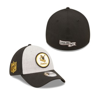 Men's Pittsburgh Steelers Heathered Gray Black 2022 Sideline 39THIRTY Historic Flex Hat