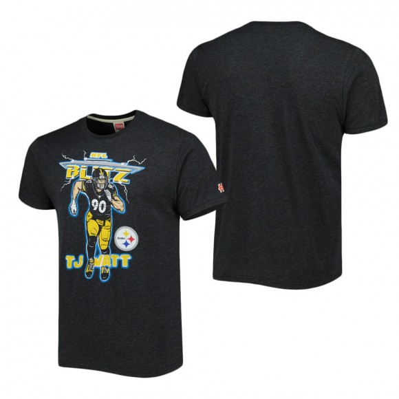 Men's Pittsburgh Steelers T.J. Watt Homage Heathered Charcoal NFL Blitz Player Tri-Blend T-Shirt