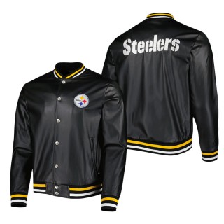 Men's Pittsburgh Steelers The Wild Collective Black Metallic Bomber Full-Snap Jacket