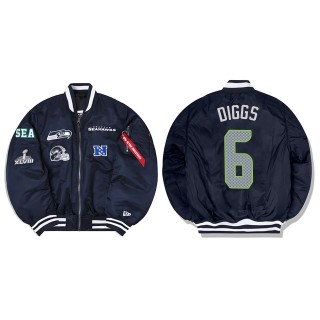 Quandre Diggs Alpha Industries X Seattle Seahawks MA-1 Bomber Navy Jacket