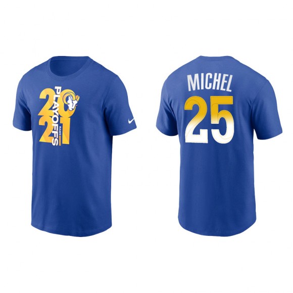 Men's Rams Sony Michel Royal 2021 NFL Playoffs T-Shirt