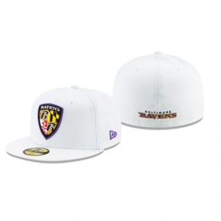 Baltimore Ravens White Omaha Shield 59FIFTY Fitted Hat
