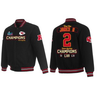 Ronald Jones II Kansas City Chiefs Black Super Bowl LVII Champions Team Reversible Wool Full Snap Jacket