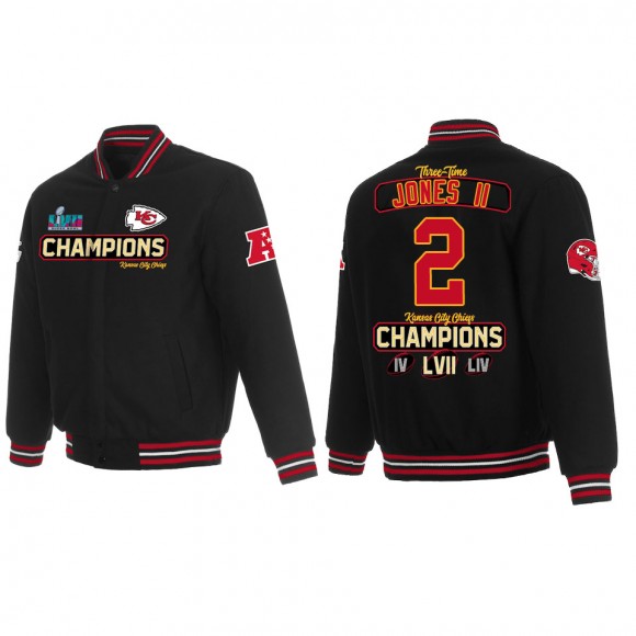 Ronald Jones II Kansas City Chiefs Black Super Bowl LVII Champions Team Reversible Wool Full Snap Jacket
