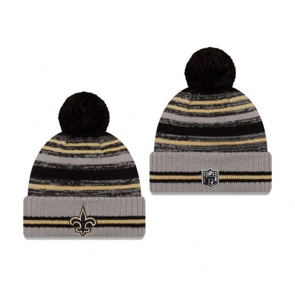 New Orleans Saints Gray 2021 NFL Sideline Sport Pom Cuffed Knit Hat
