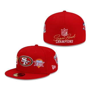 Men's San Francisco 49ers New Era Scarlet 5x Super Bowl Champions Count The Rings 59FIFTY Fitted Hat