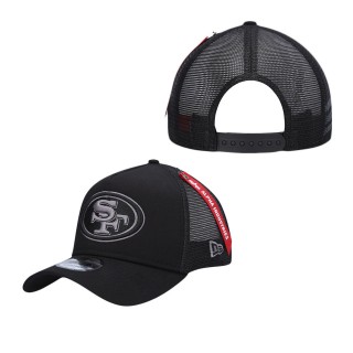 Men's San Francisco 49ers x Alpha Industries Black A-Frame 9FORTY Trucker Snapback Hat