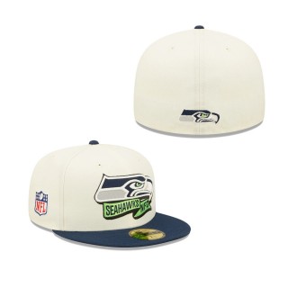 Men's Seattle Seahawks Cream College Navy 2022 Sideline 59FIFTY Fitted Hat