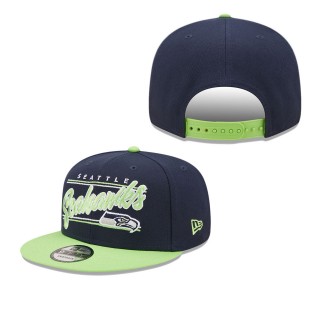 Men's Seattle Seahawks College Navy Neon Green Team Script 9FIFTY Snapback Hat