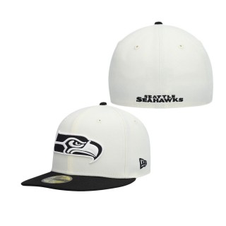 Men's Seattle Seahawks Cream Black Chrome Collection 59FIFTY Fitted Hat