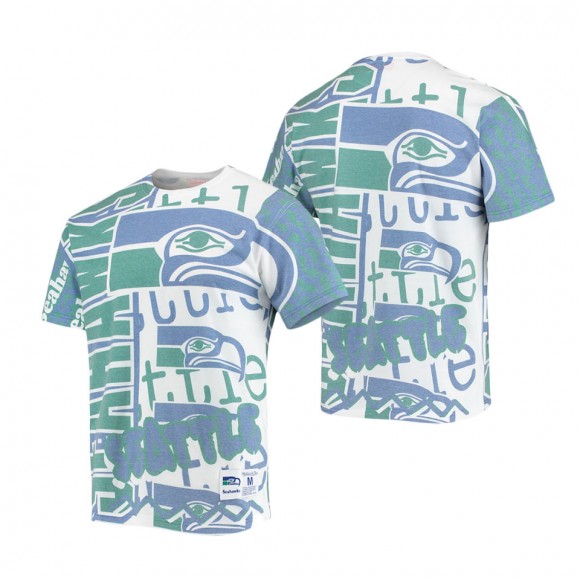 Men's Seattle Seahawks Mitchell & Ness White Jumbotron 2.0 Sublimated T-Shirt
