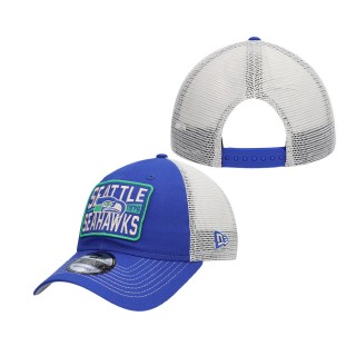 Men's Seattle Seahawks Navy Natural Historic Logo Devoted Trucker 9TWENTY Snapback Hat