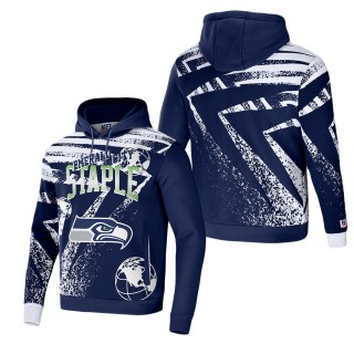 Men's Seattle Seahawks NFL x Staple Navy All Over Print Pullover Hoodie