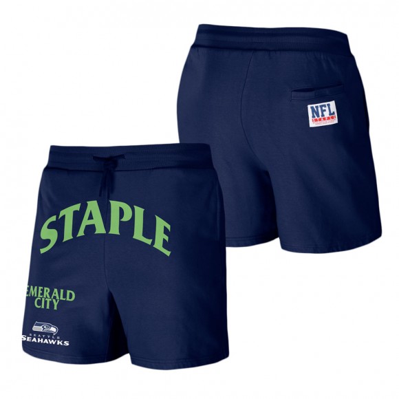 Men's Seattle Seahawks NFL x Staple Navy Throwback Vintage Wash Fleece Shorts