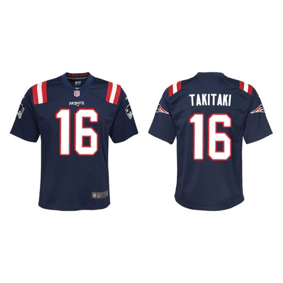 Youth Sione Takitaki Patriots Navy Game Jersey