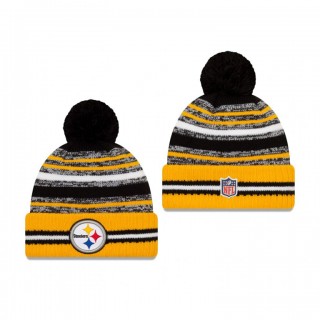Pittsburgh Steelers Black Gold 2021 NFL Sideline Sport Pom Cuffed Knit Hat