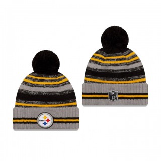 Pittsburgh Steelers Gray 2021 NFL Sideline Sport Pom Cuffed Knit Hat