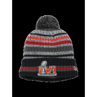 Men's Super Bowl LVI Heathered Gray Navy Striped Cuffed Knit Hat with Pom