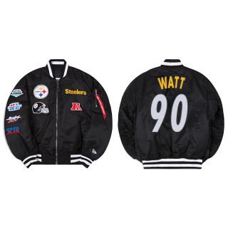 T.J. Watt Alpha Industries X Pittsburgh Steelers MA-1 Bomber Black Jacket