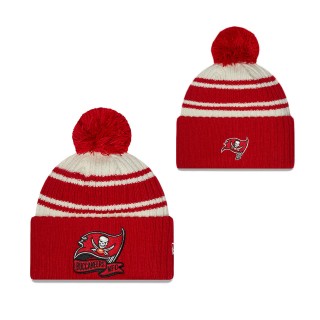 Men's Tampa Bay Buccaneers Cream Scarlet 2022 Sideline Sport Cuffed Pom Knit Hat