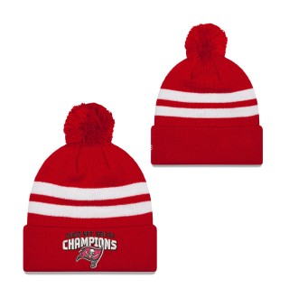 Men's Tampa Bay Buccaneers Red 2022 NFC South Division Champions Top Stripe Pom Knit Hat