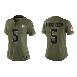 Teddy Bridgewater Women's Miami Dolphins Olive 2022 Salute To Service Limited Jersey