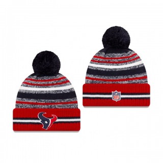 Houston Texans Navy Red 2021 NFL Sideline Sport Pom Cuffed Knit Hat