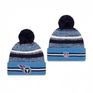 Tennessee Titans Navy Light Blue 2021 NFL Sideline Sport Pom Cuffed Knit Hat